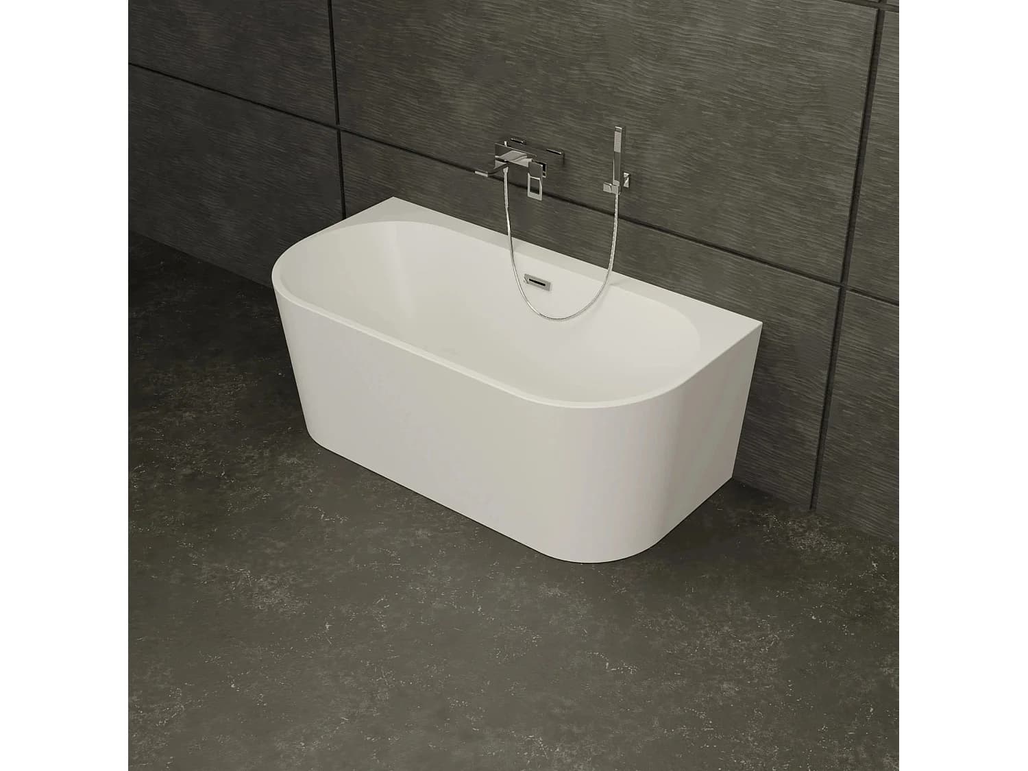 Baignoire Semi-îlot Murale Naos 150 Blanche 150 X75 X58 Cm, By Spalina