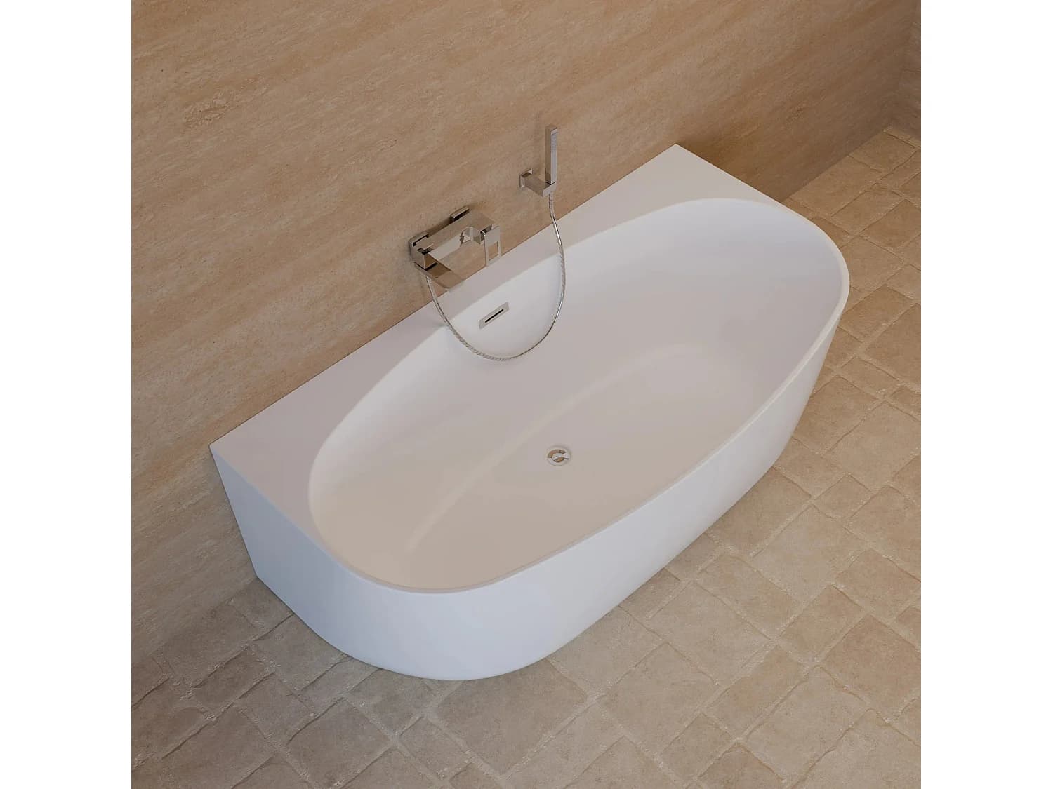 Baignoire Semi-îlot Murale Magic 170 Blanche 170 X88 X58 Cm, By Spalina