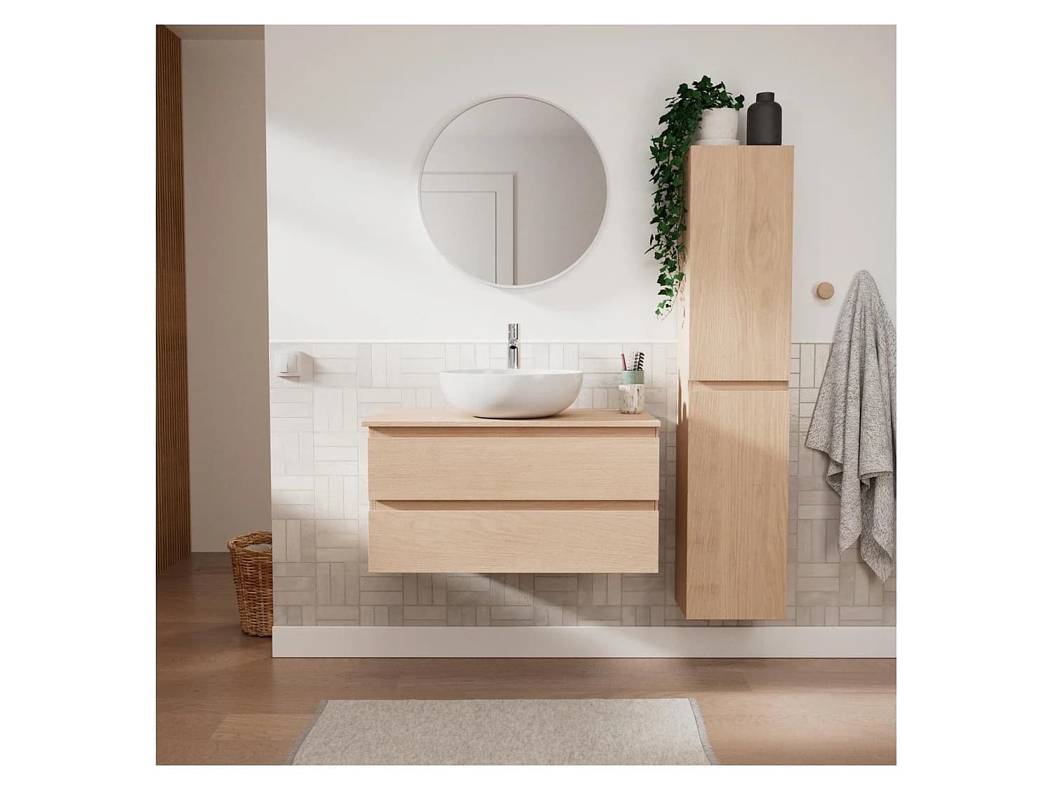 Ensemble meuble simple vasque SORRENTO 80 cm + vasque + robinet + miroir + colonne