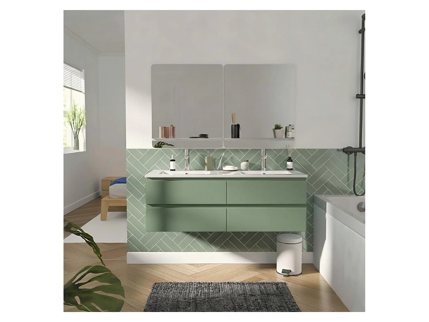 Meuble double vasque SORRENTO suspendu avec plan céramique 120cm