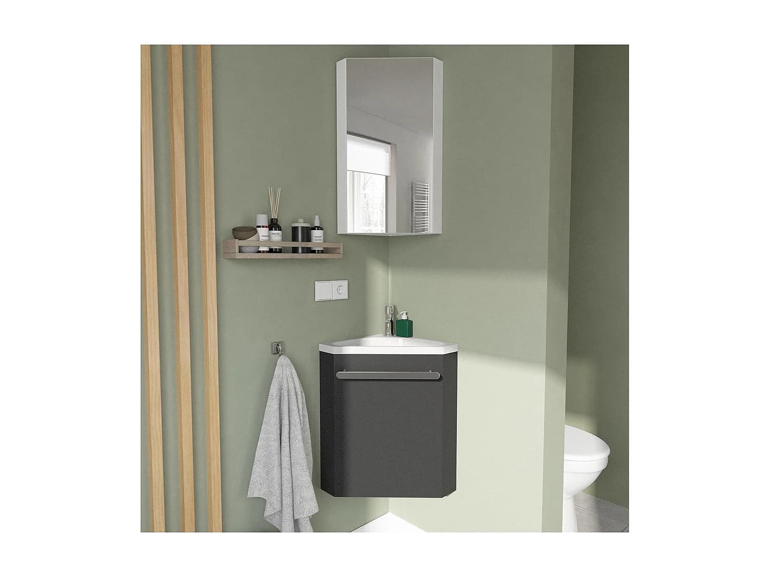 Ensemble lave-mains d'angle SKINO + vasque + armoire de toilette
