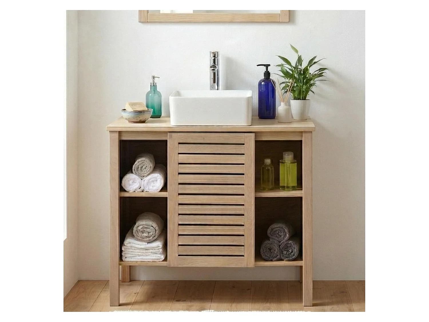 Ensemble simple vasque 90cm chêne avec vasque et robinet chromé TALIX