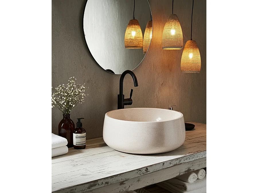 Sable - Vasque ronde à poser en marbre beige