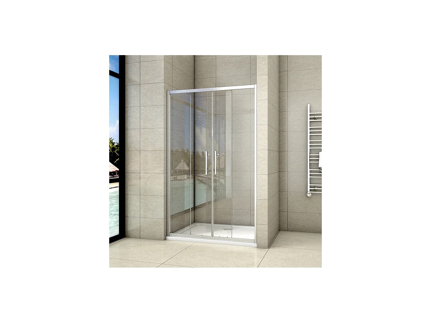 Porte de douche L'accès au centre - 4 volets - Porte de douche coulissante 160x190cm en verre de sécurité