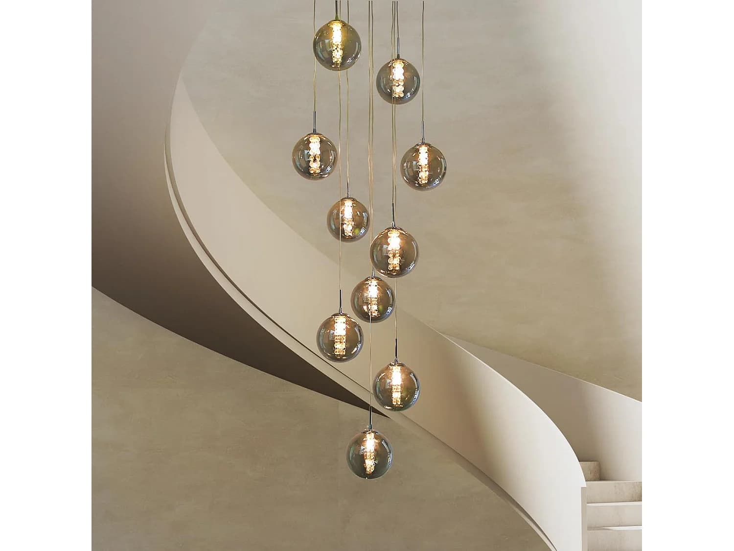 ZMH Suspension Lustre salle à manger 10 lumières Cristal gris réglable en hauteur