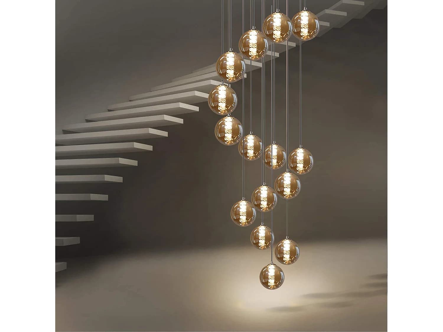 ZMH Lustre LED Réglable en Hauteur avec Abat-jour en Verre Fumé pour Salon