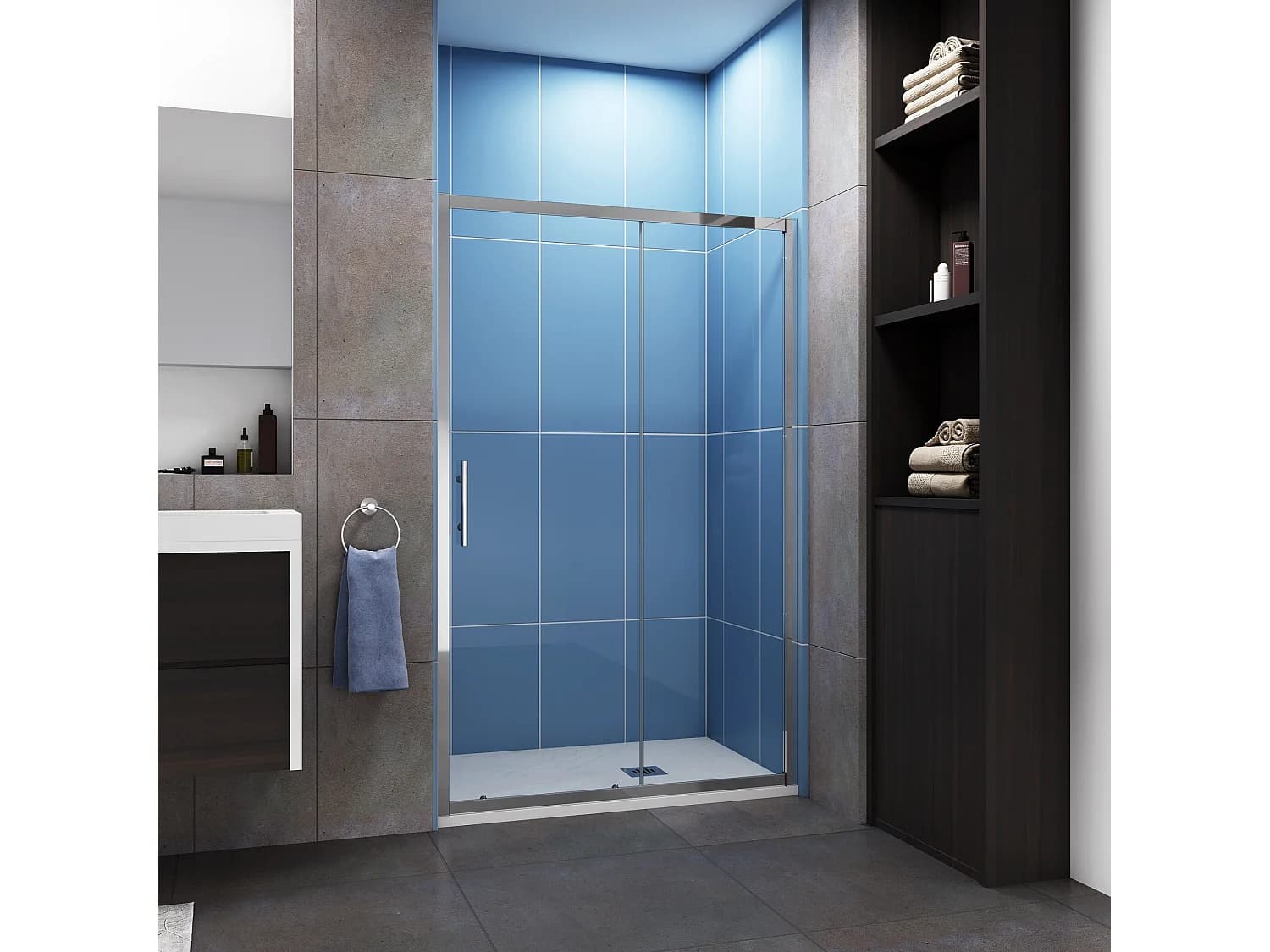 Porte de douche coulissante 150x190cm en 5mm verre trempé, porte de douche Hauteur 190cm - 2 volets