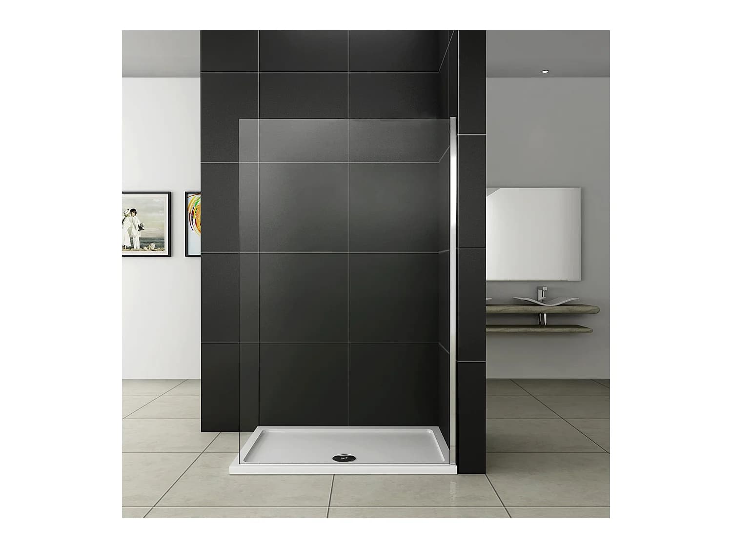 Paroi de douche à l'italienne 90x200cm en 8mm verre trempé anticalcaire, sans barre de fixation