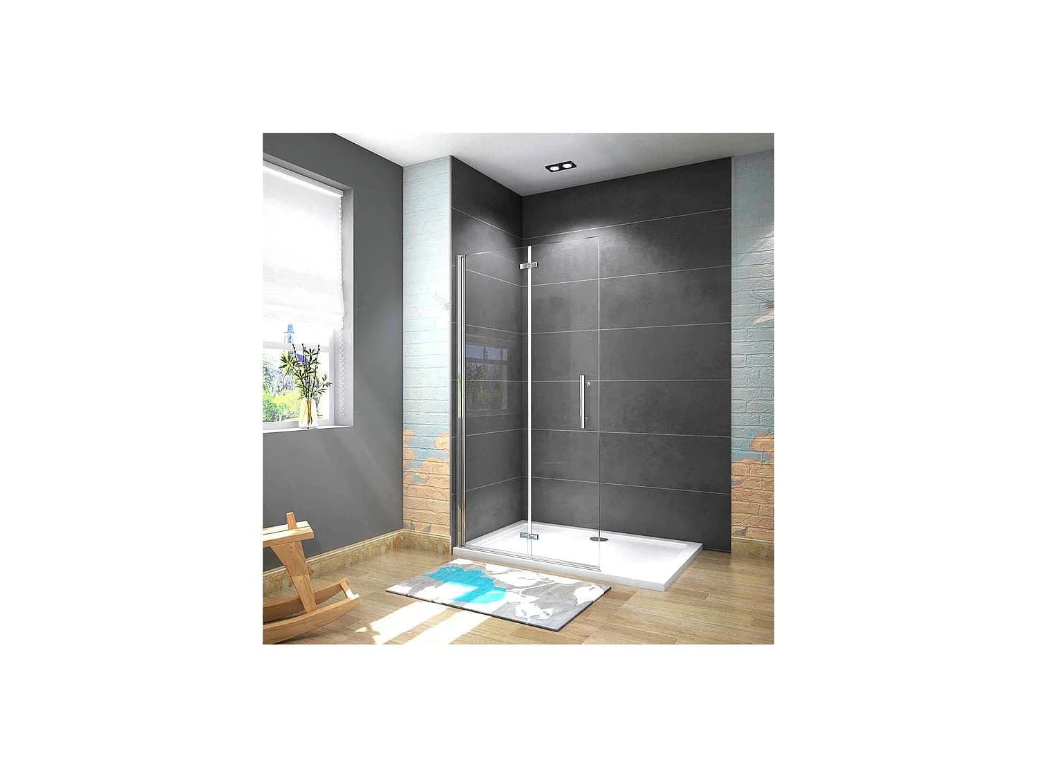 Paroi de douche pivotante 115x185cm paroi de douche à l'italienne pliante en verre 6mm anticalcaire, avec poignée en inox