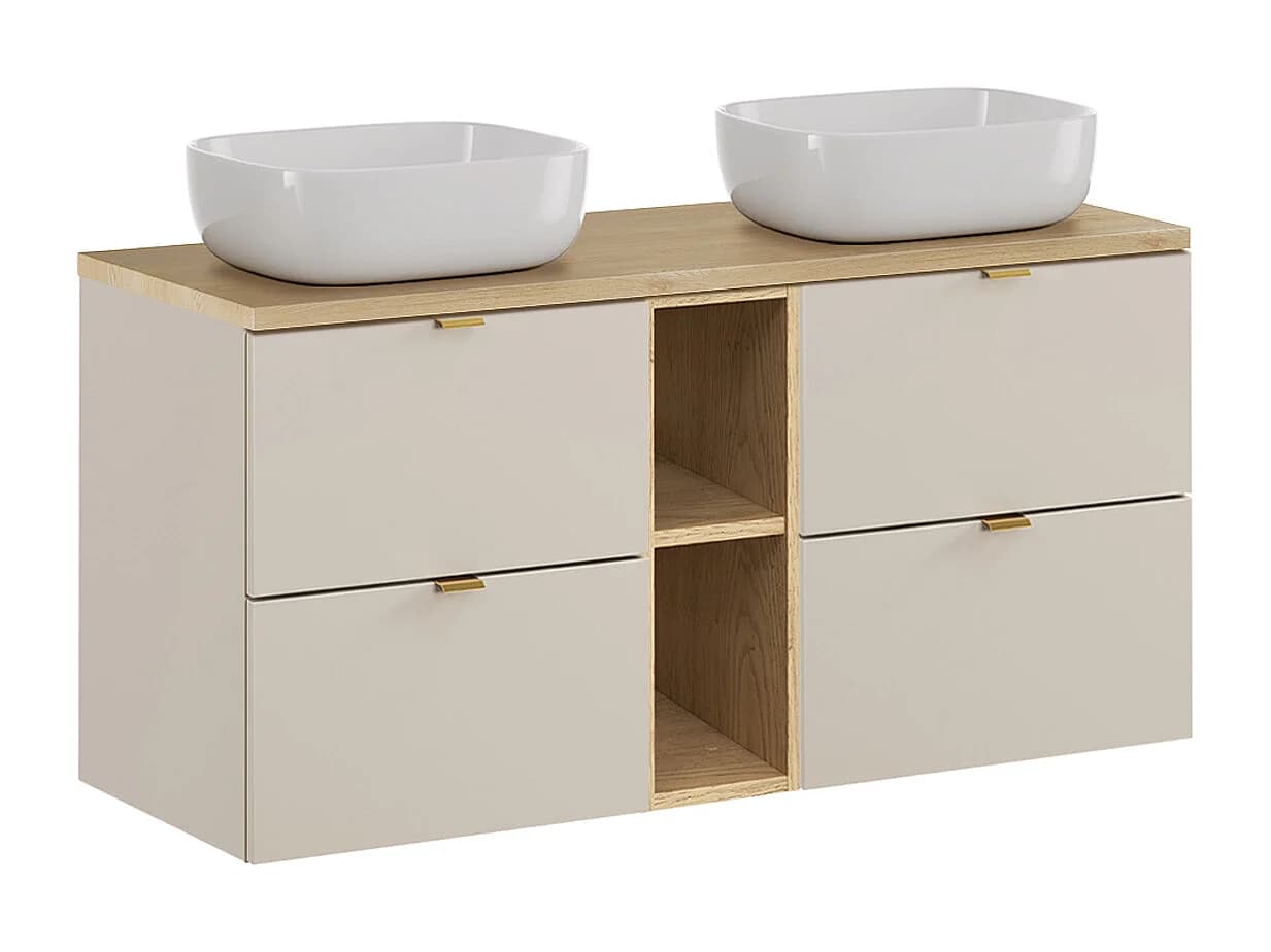 Meuble double vasque 120cm 2 niches Azel Cachemire et Bois