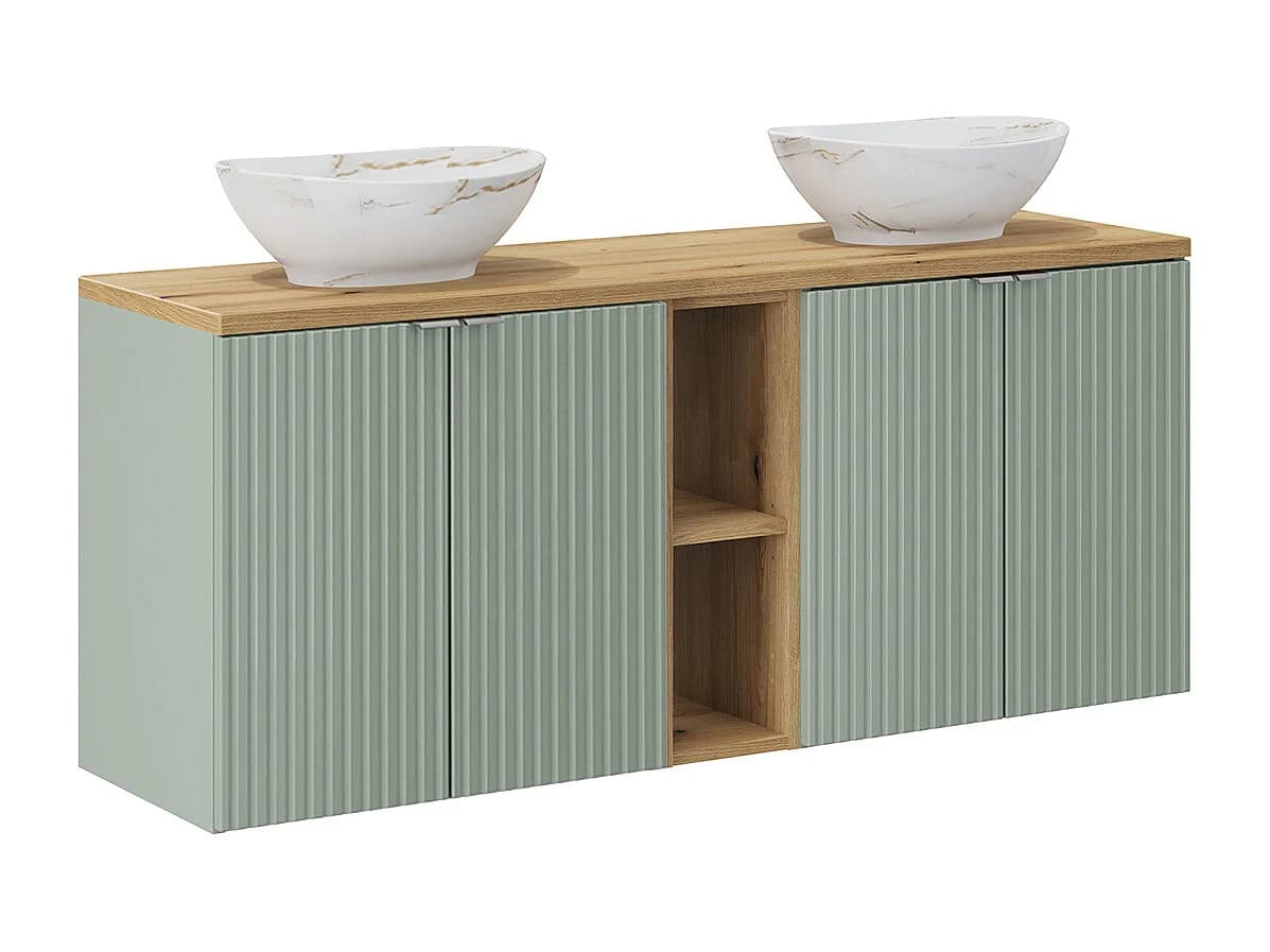 Meuble double vasque 140cm 4 portes 2 niches Jade Vert et Bois
