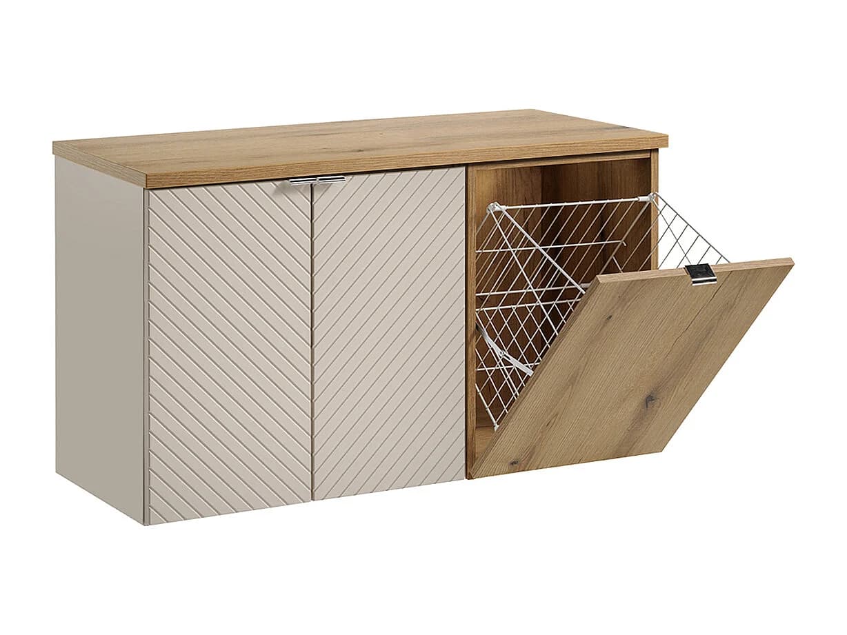 Meuble sous-vasque 100cm 2 portes panier à linge Manoa Cachemire et Bois
