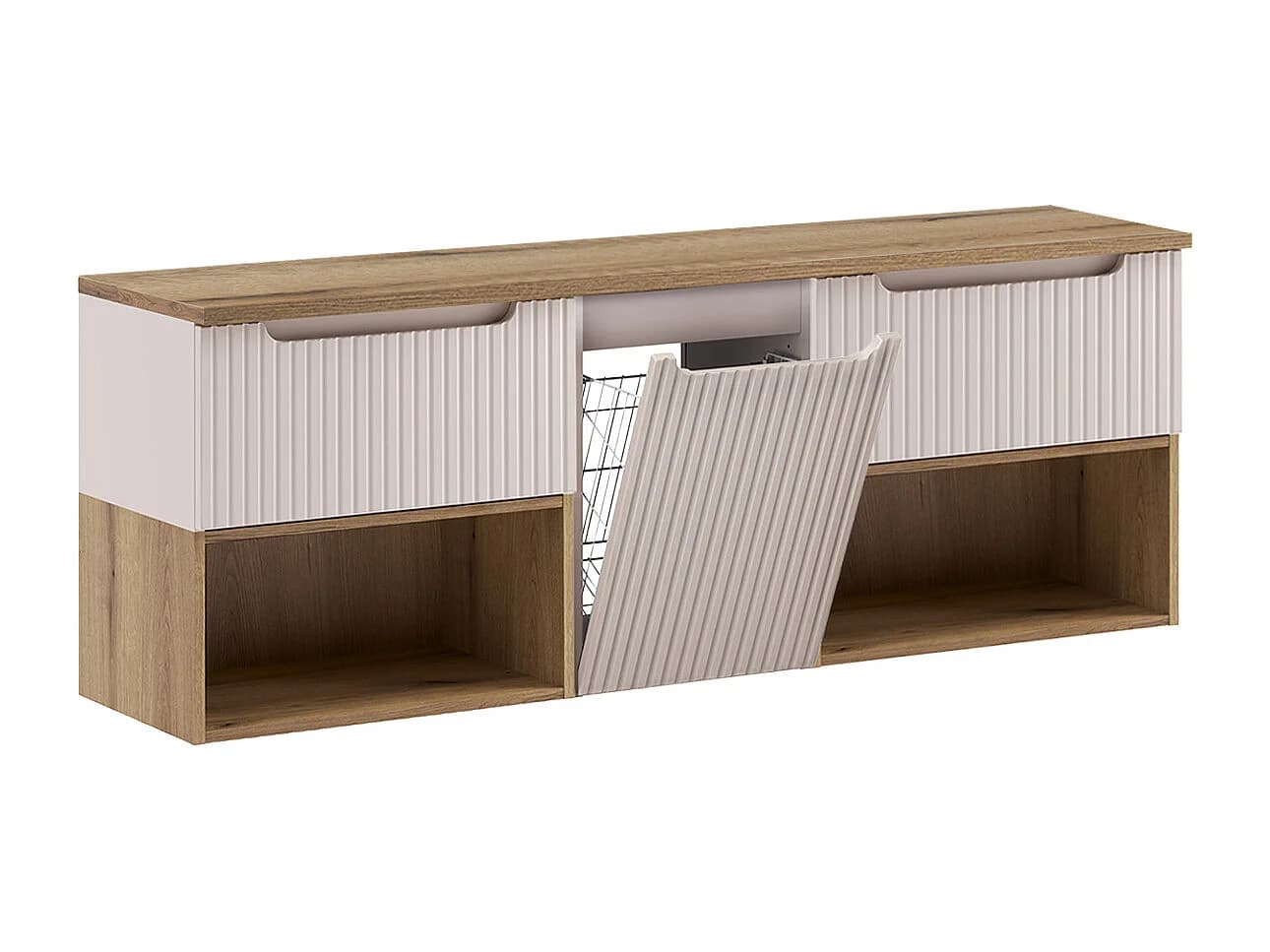 Meuble sous-vasque 160cm panier à linge niches Riva Cachemire et Bois