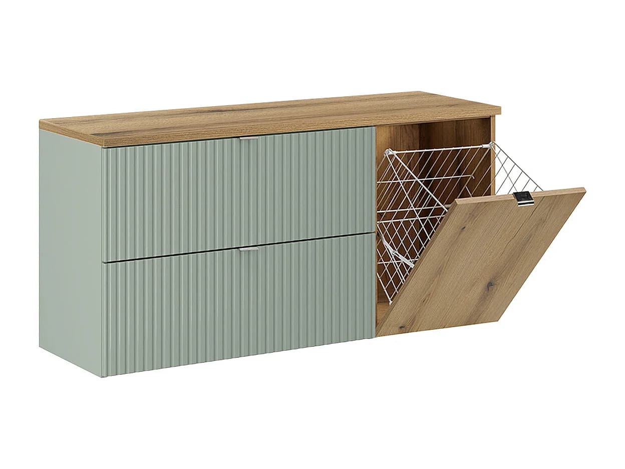 Meuble sous-vasque 120cm panier à linge Jade Vert et Bois