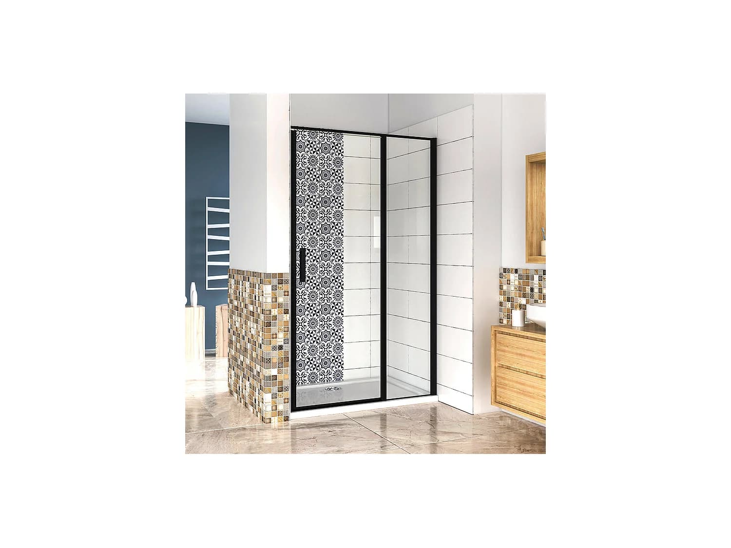 Porte de douche pivotante 120x185cm porte de douche noire en 6mm verre anticalcaire installation en niche
