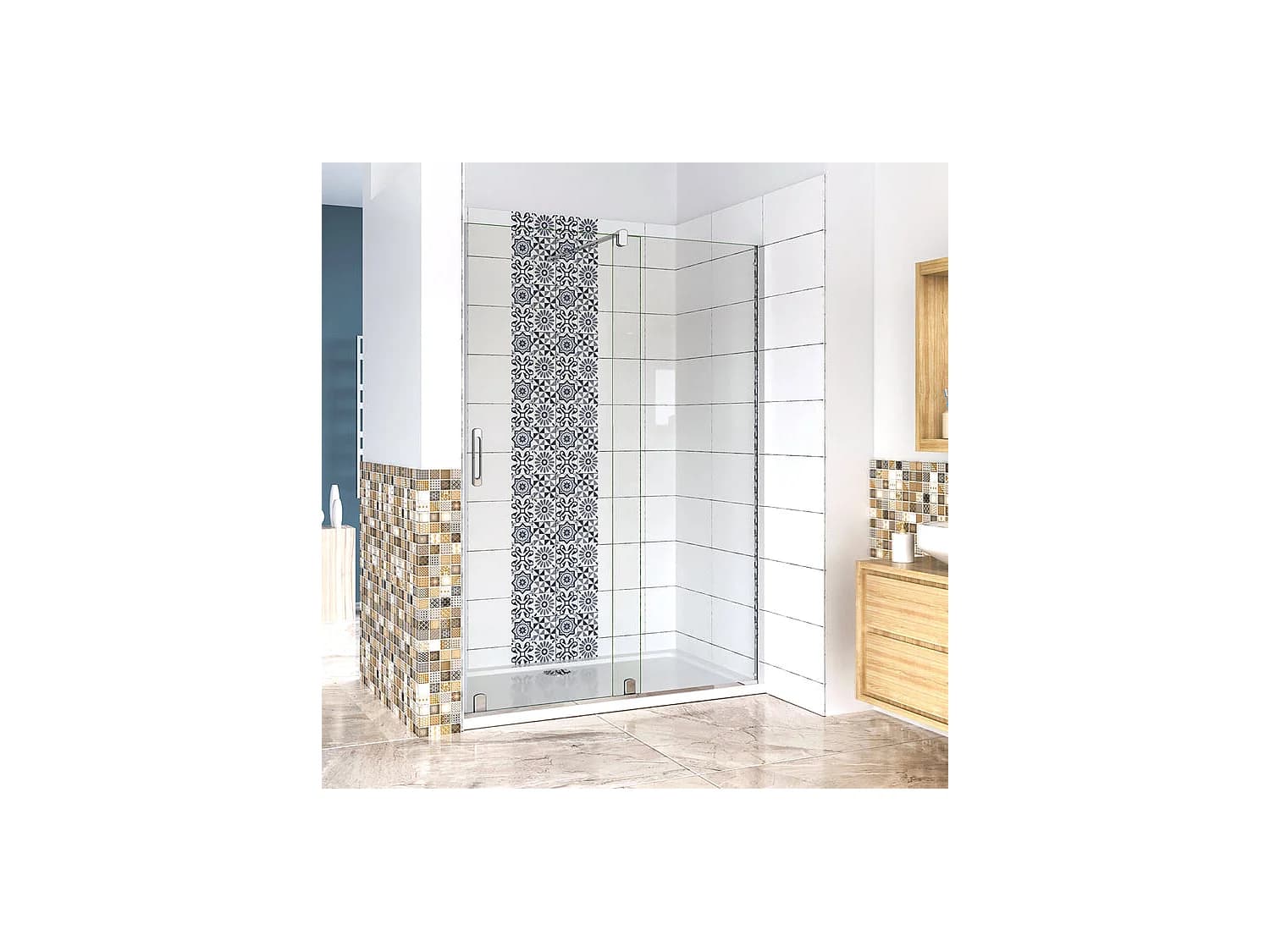 Porte de douche coulissante 120x190cm verre 8mm anticalcaire porte de douche Hauteur 190cm avec barre de maintien