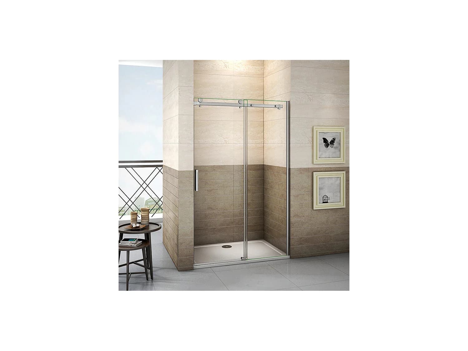 Porte de douche coulissante 120cm Hauteur 195cm en verre 8mm securit anticalcaire, porte de douche installée en niche