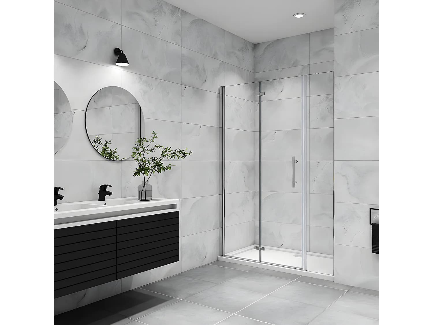 Porte de douche pivotante 120x195cm porte de douche pliante avec un élément fixe en 6mm verre anticalcaire