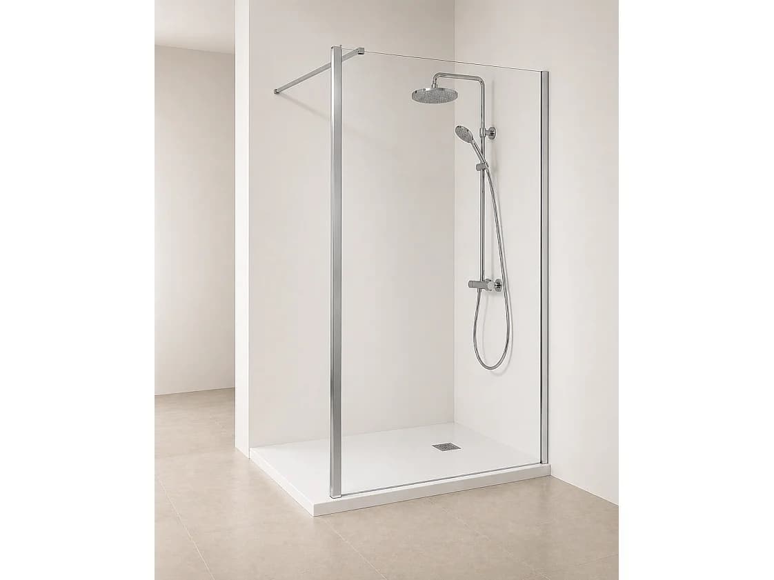 Onbath's Paroi de douche fixe 100x195 en verre anticalcaire 6mm transparent Easy Clean - Accessoires en chromé