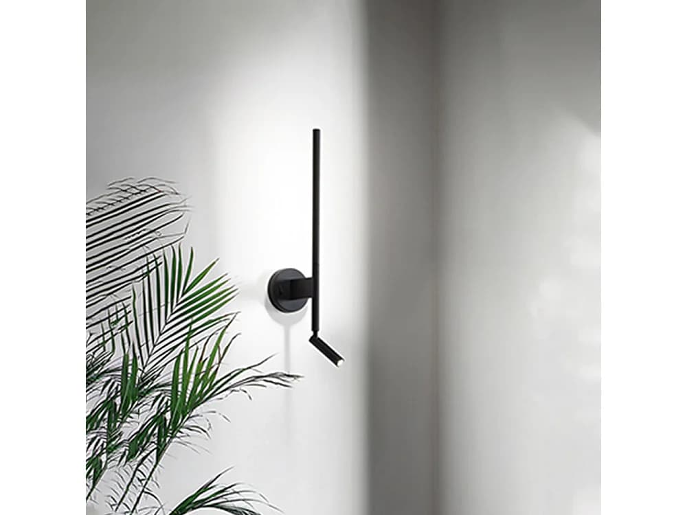 Applique Murale En Métal Noir Avec Spot Et Diffuseur Orientables, Led 9W Intégrée, Design Moderne Et Élégant, H.55 Cm - Perenz Illuminazioni