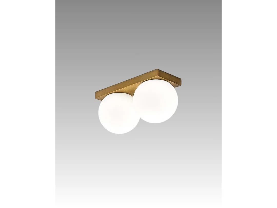 Plafonnier Led Série 8378 En Laiton Bruni, 2X8W 3000K, Design Moderne Avec Diffuseurs En Verre Soufflé Satiné, Ip40 - Perenz Luminaire Élégant