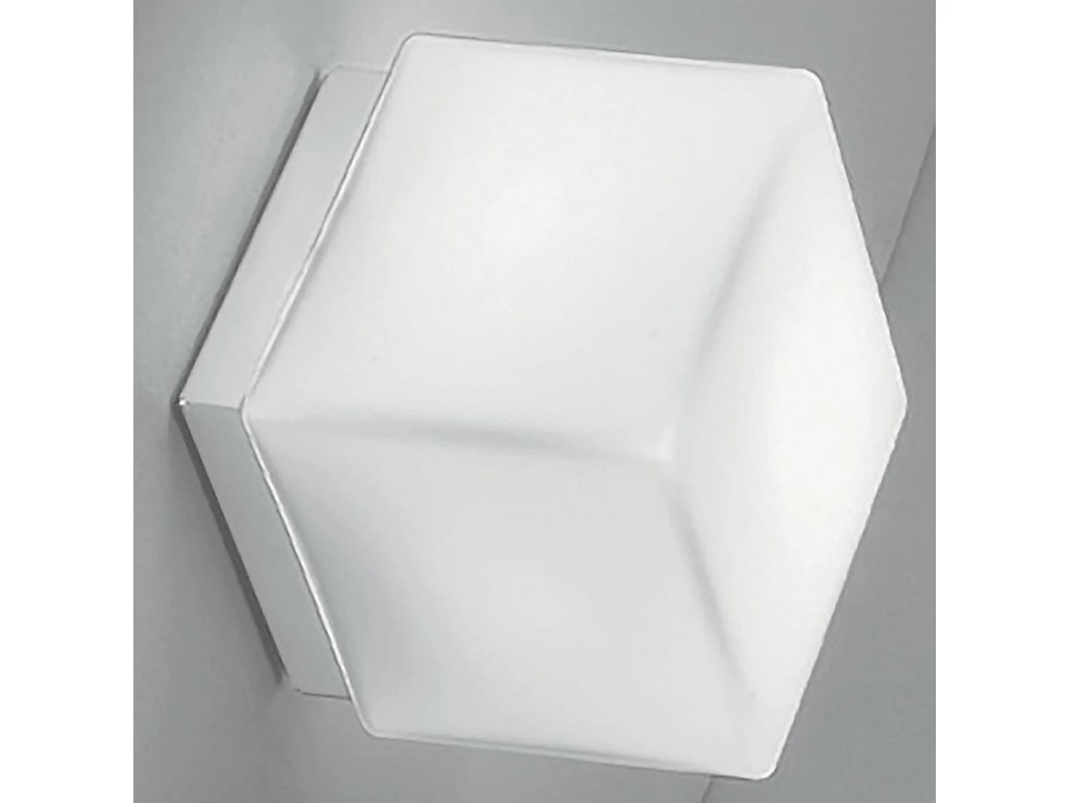 Dado Applique Ou Plafonnier Carré En Métal Blanc Mat Avec Diffuseur En Verre Triplex Opale Satiné, Culot E27, Dimensions 16X16X16.5Cm