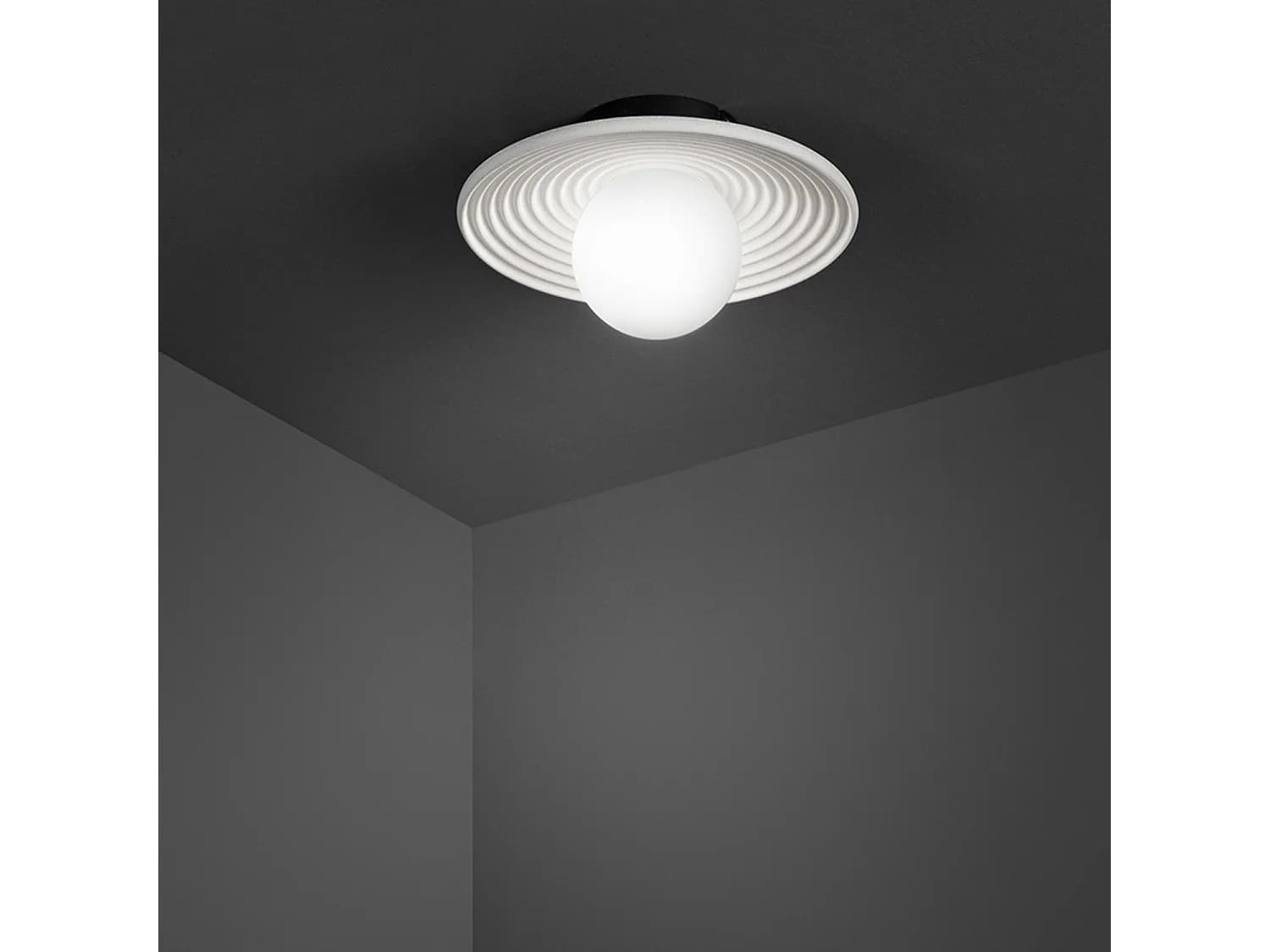 Applique En Métal Et Ciment Blanc - Applique Avec Diffuseur En Verre Soufflé - Collection 10S48416 B - Diamètre 28,5 Cm - Marque Perenz Design