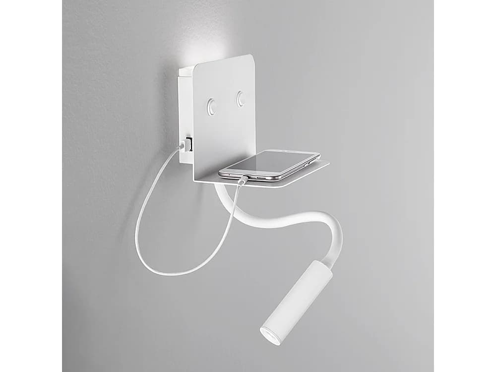 Applique Murale En Métal Blanc, Lampe Led Avec Bras Flexible, Port Usb Intégré Et Éclairage 3000K, Série 6636 - Perenz, Luminaire De Qualité.