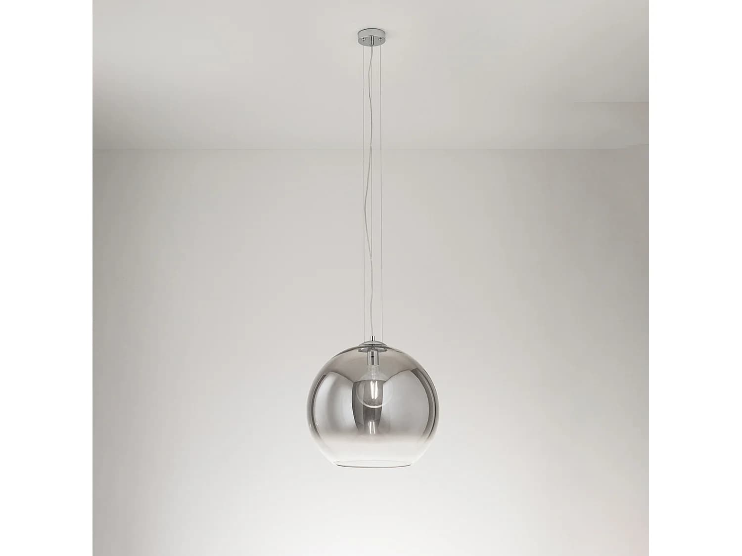 Suspension En Verre Soufflé Série 10S48526, Couleur Fumé Transparent Dégradé Et Chrome Poli, Culot E27, Diamètre 45 Cm, Hauteur 191 Cm - Perenz