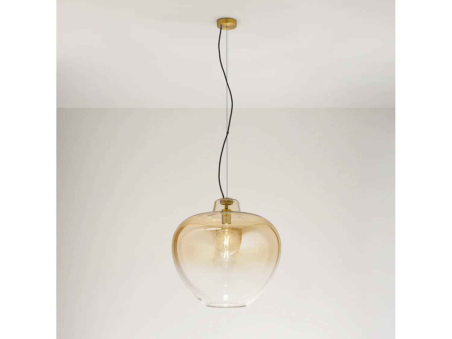 Suspension En Verre Soufflé 10S46667 Am, Design Moderne, Finition Ambre Miroir Dégradé, Structure En Métal Laiton Bruni, E27 - Marque Perenz