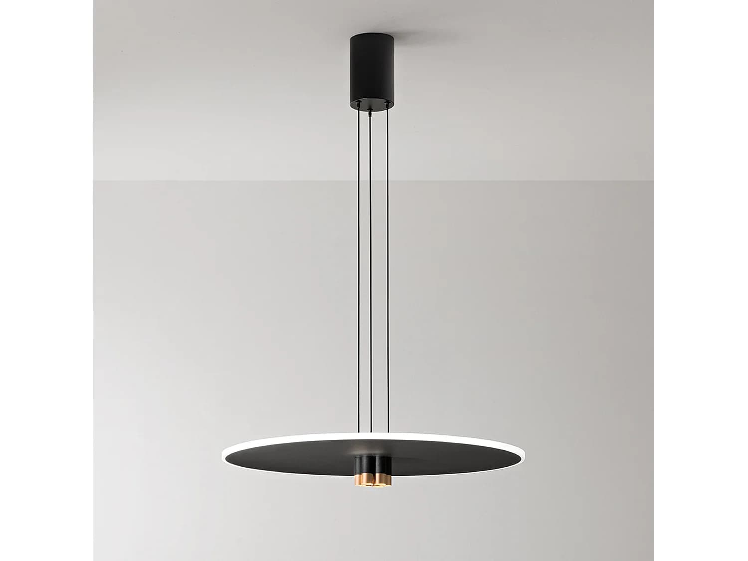Suspension Led 50W Design Moderne Métal Noir Mat Et Or Brossé, Diffuseur Satiné, Intensité Variable, Diamètre 70 Cm - Perenz, Luminaire Chic