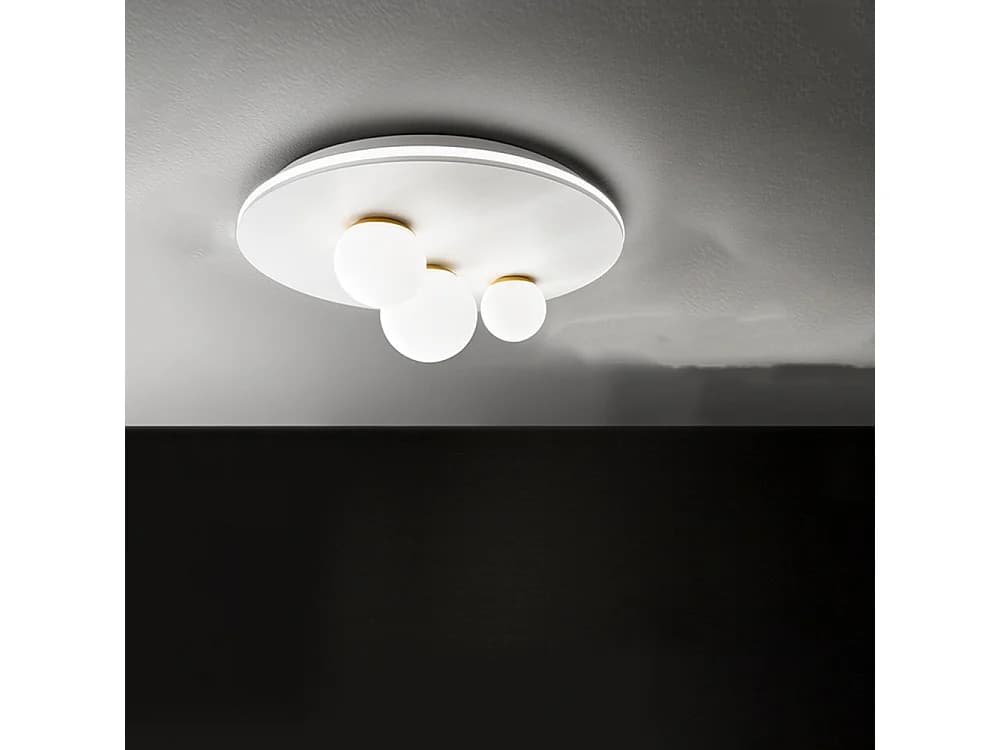 Plafonnier Led 48W 2976Lm 3000°K En Métal Blanc, Diamètre 49,5 Cm, Design Moderne Avec Diffuseurs En Verre Blanc Opale Par La Marque Perenz.