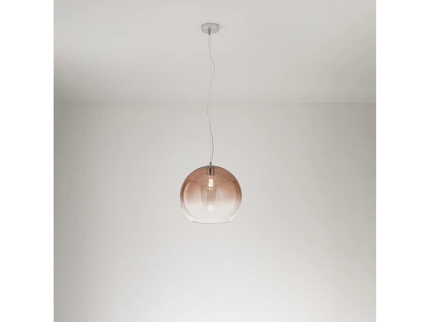 Suspension En Verre Soufflé Marron Dégradé, Structure Métal Et Aluminium Chrome Poli, Culot E27, Diamètre 35 Cm - Luminaire Moderne Par Perenz