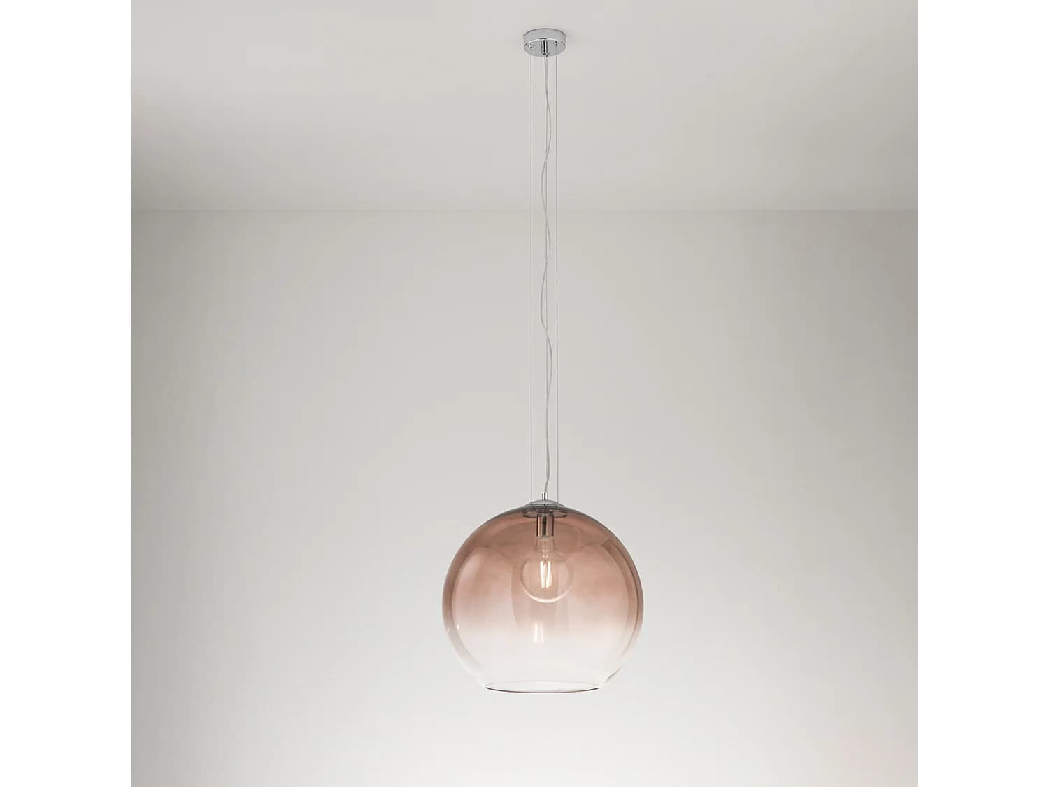 Suspension Perenz 10S48526 En Verre Soufflé Marron Transparent Dégradé Et Chrome Brillant, Culot E27, Diamètre 45 Cm, Hauteur 191 Cm.