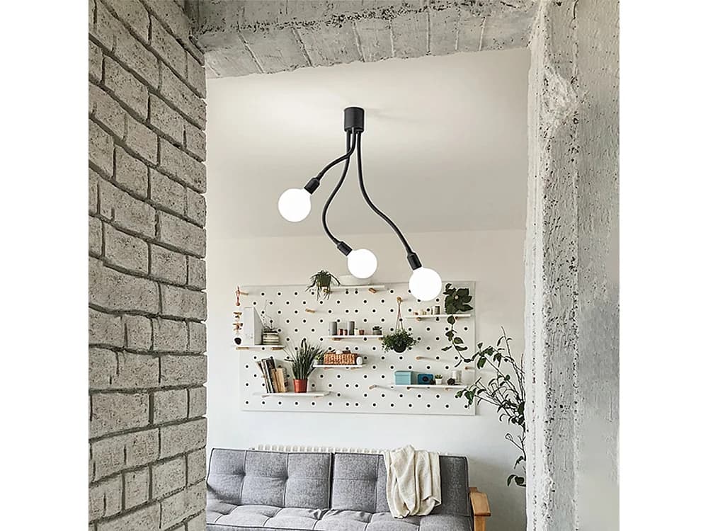 Plafonnier En Caoutchouc Série 6678 Noir, Diamètre 39 Cm, Hauteur 81 Cm, Culot 3Xe27 Max 60W, Design Moderne Et Élégant - Marque Perenz Illumina