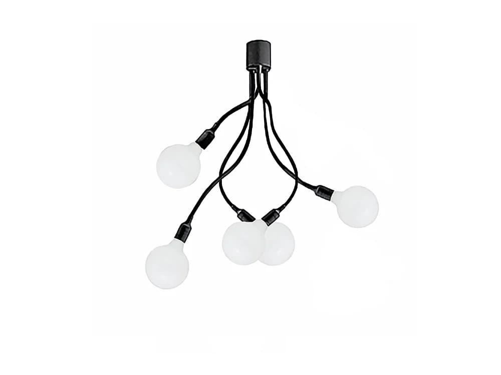 Plafonnier 6680 En Caoutchouc Noir, Design Moderne Avec 5 Lumières E27, Diamètre 39 Cm Et Hauteur 81 Cm Pour Éclairage D'Intérieur Par Perenz