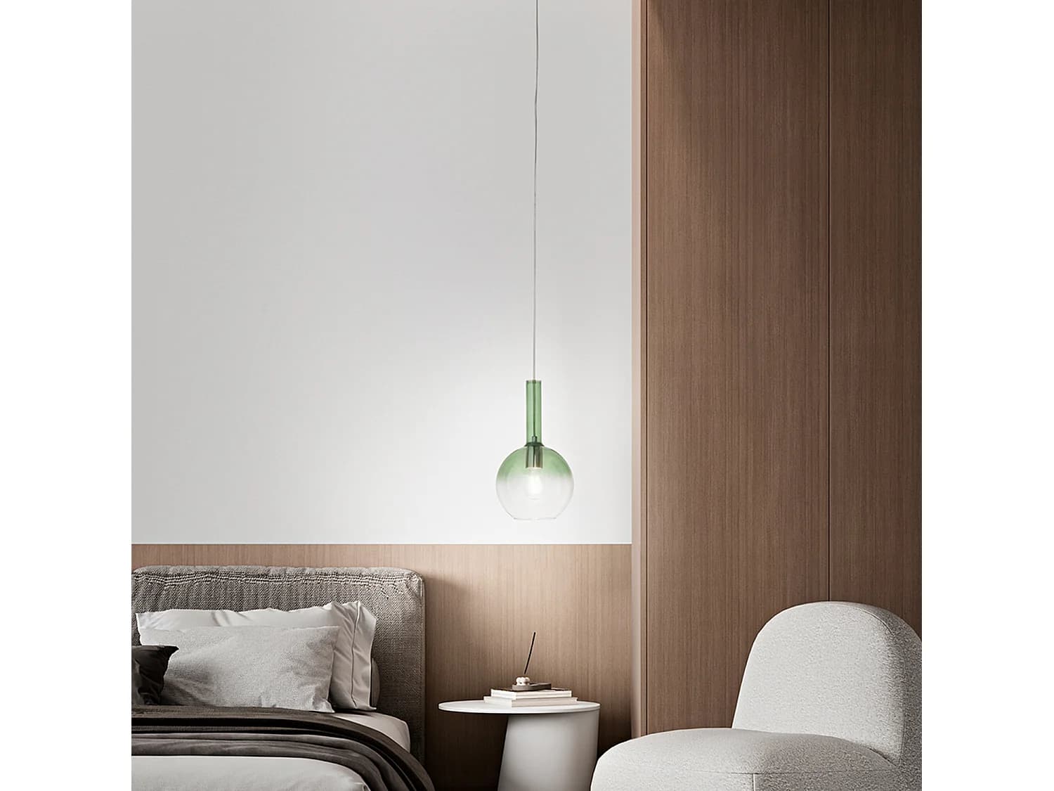 Suspension En Verre Borosilicaté Vert Transparent Dégradé, Douille E27, Design Moderne, Câble Réglable, Diamètre 20 Cm, Ip20 - Marque Perenz.