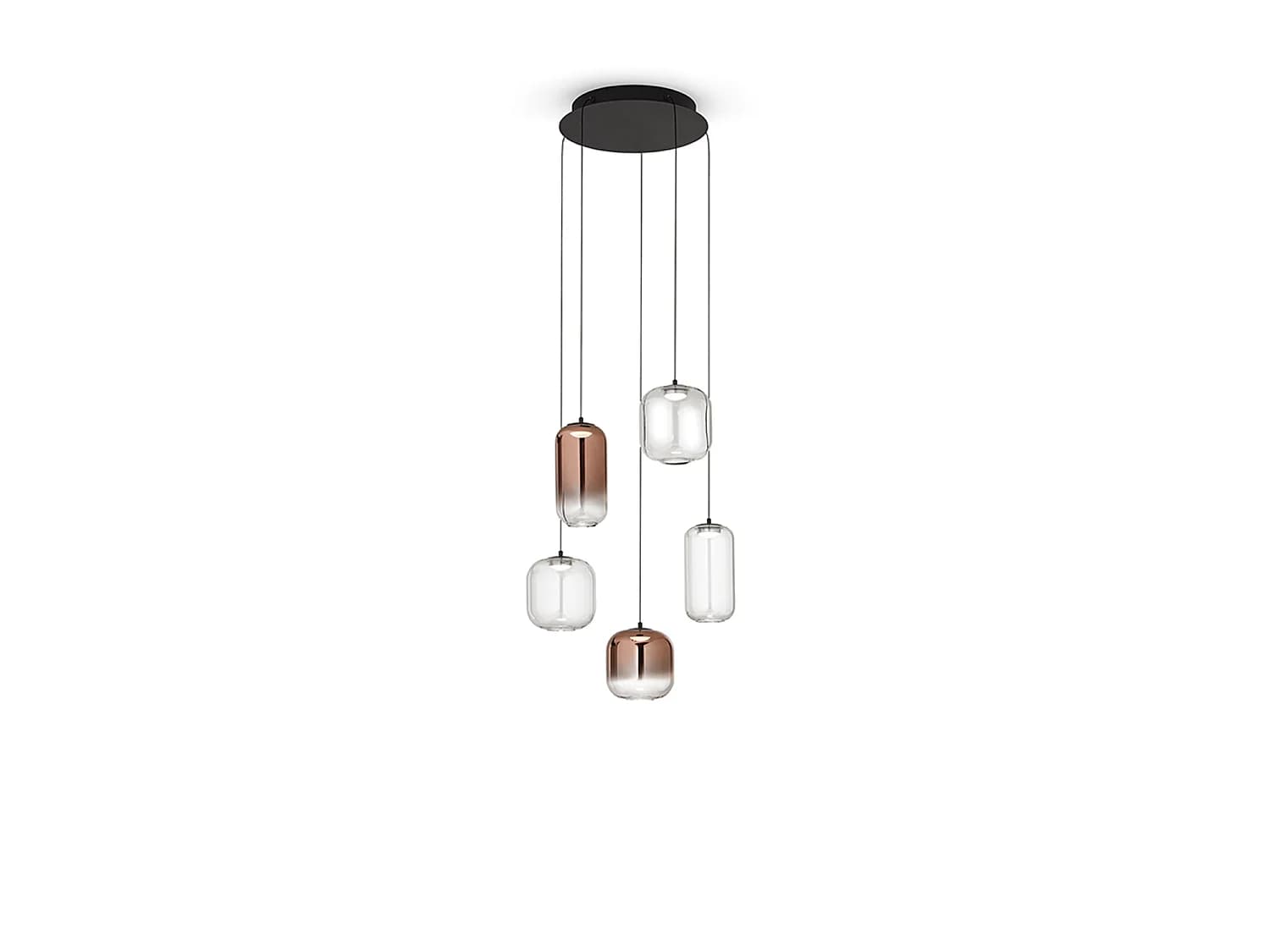 Suspension Led 5 Lumières En Aluminium Et Métal Noir Mat, Design Circulaire Moderne, 25W, 3000K, Lumière Chaude Sophistiquée - Marque Perenz