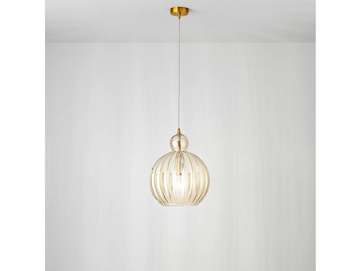 Suspension En Verre Couleur Cognac, Design Moderne Avec Structure En Laiton Bruni, Douille E27, Diamètre 25 Cm, H 182 Cm - Marque Perenz Design