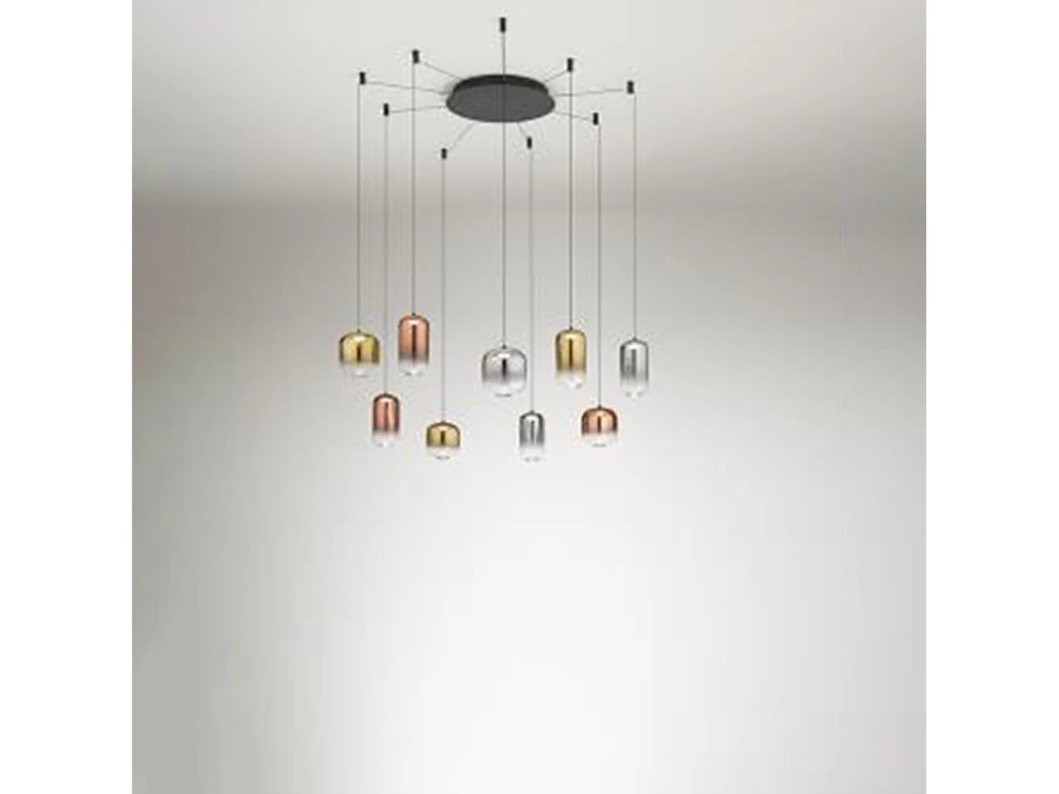 Suspension Led 9 Lumières En Aluminium Et Métal Noir Mat, Design Circulaire Moderne, 45W, 3000K, Haute Efficacité Lumineuse - Perenz Luminaires