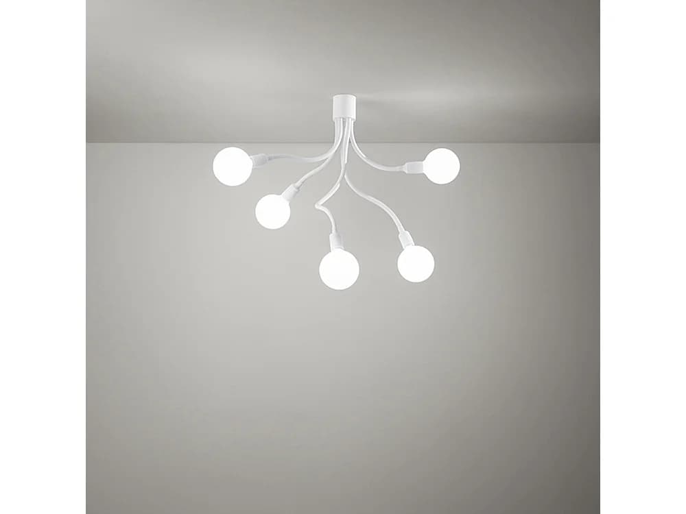 Plafonnier 6680 En Caoutchouc Blanc, Design Moderne Avec 5 Lumières E27, Diamètre 39 Cm Et Hauteur 81 Cm Pour Éclairage Intérieur Par Perenz.