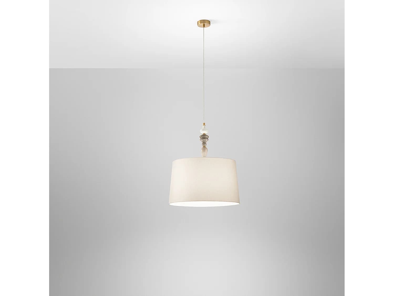 Suspension En Métal Laiton Brossé Et Céramique Multicolore Avec Abat-Jour En Tissu Havane - Design Moderne Et Élégant Diamètre 50 Cm - Perenz