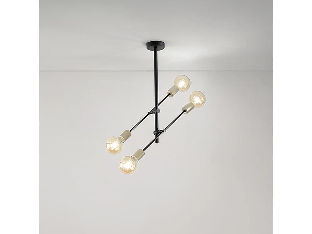 Plafonnier En Métal Noir, 4 Lumières E27 Max 40W, Diamètre 42 Cm, Hauteur 75,5 Cm, Design Moderne Et Élégant Pour Intérieur - Marque Perenz