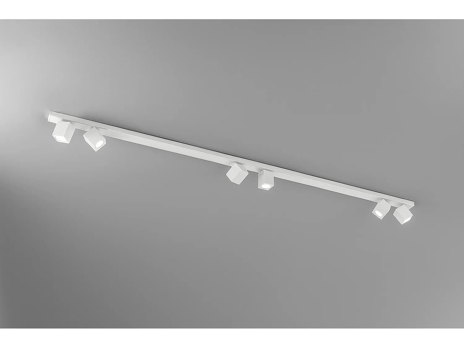 Plafonnier À 6 Spots Orientables En Métal Blanc Mat, Design Cubique Moderne, Structure En Aluminium L.200 Cm, Culot Gu10 Max 50W, Marque Perenz