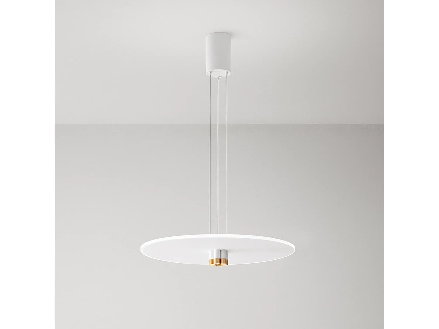 Suspension Led 50W Design Moderne Métal Blanc Mat Et Or Brossé, Diffuseur Satiné, Intensité Variable, Diamètre 70 Cm - Perenz, Luminaire Chic