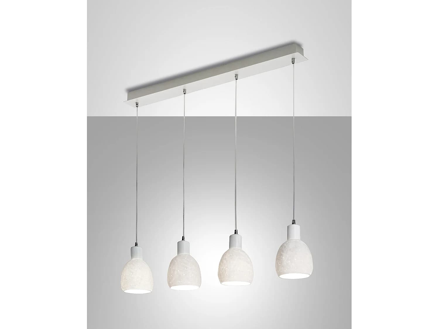 Suspension Marina Moderne En Métal Et Céramique Blanche, 4 Lumières E27, Structure Élégante Pour Éclairage Intérieur 960 X 85 Mm