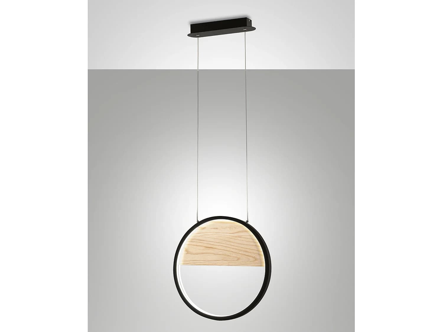 Suspension Led Pierre 29 W Ø 400 Mm, Structure En Métal Noir Et Bois, Lumière Chaude 3000 K, Intensité Réglable, Design Moderne Et Raffiné.