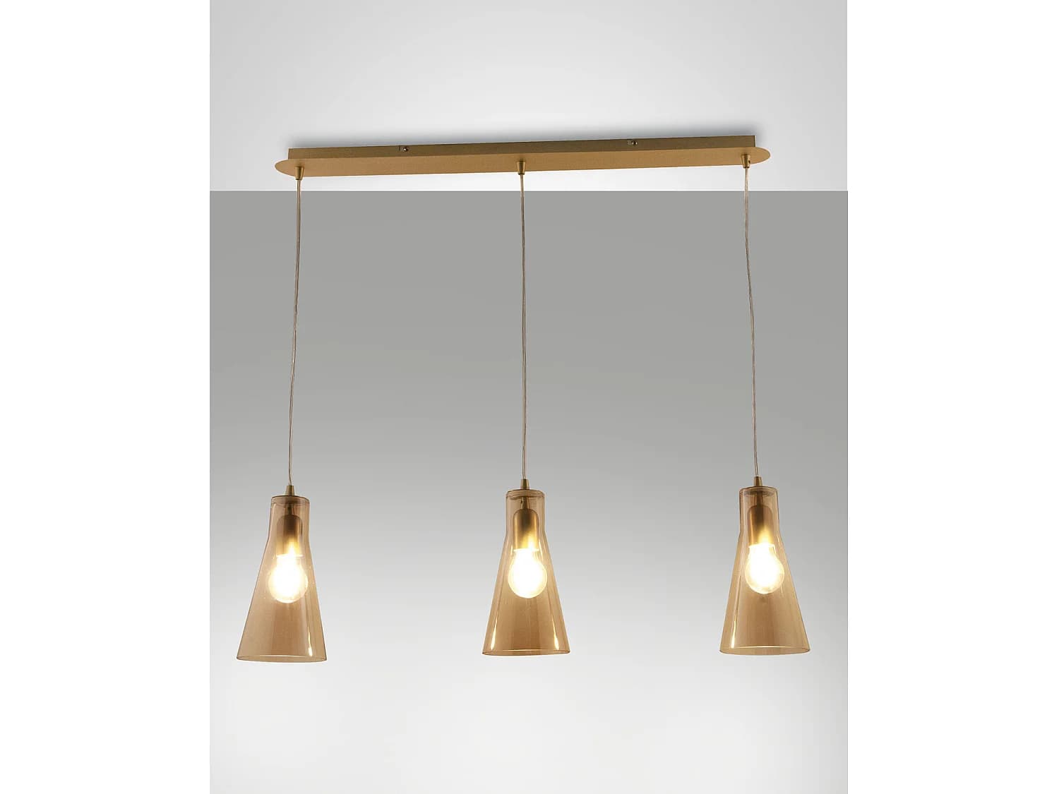Suspension Dafne En Métal Et Verre Soufflé, Couleur Ambre, 3 Lumières, E27 40W - Design Élégant Pour Intérieurs Contemporains Et Raffinés