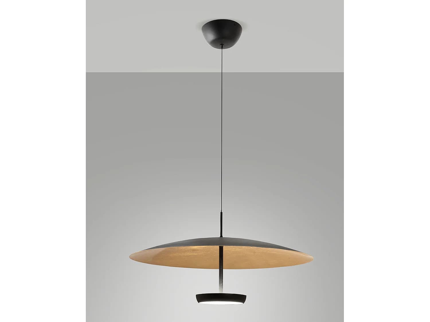 Suspension Led Yuko 40 W 3200 Lm 3000 K À Intensité Variable, Structure En Métal Et Méthacrylate, Finition Feuille D'Or/Noir - Yuko