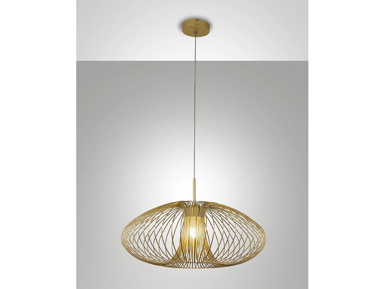 Suspension Fassa Ø60 Cm En Métal Doré Mat, Douille E27 40 W, Design Élégant, Classe D'Isolation 1, Ip20 - Éclairage Intérieur